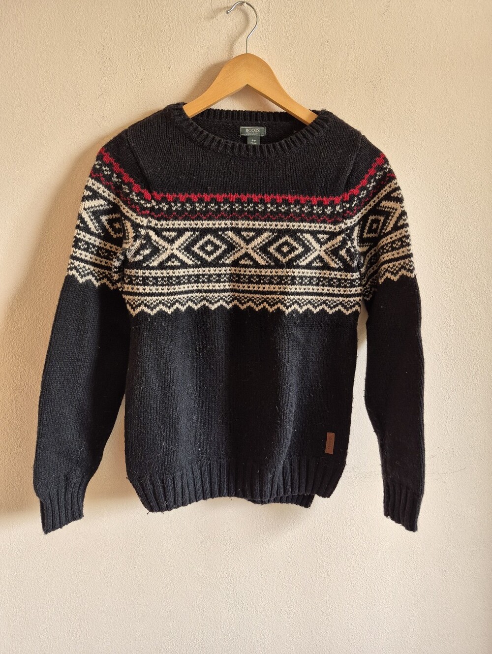 Wool Blend Sweater By Roots Fair Isle Nordic Style Small